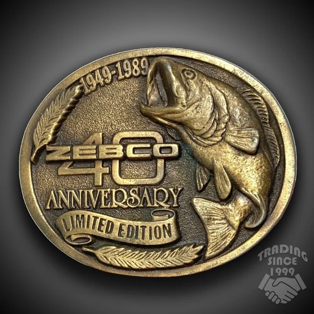Belt Buckle 1989 Vintage 40th Anniversary ZEBCO Bass Fishing Tackle Fish Fishing